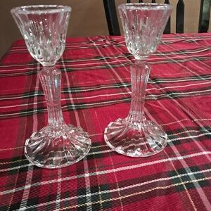 Pair of Cristal D'Arques Longchamp Crystal Candlestick Candle Holders.